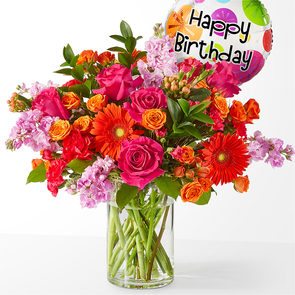 Fiesta Bouquet with Birthday Balloon – Jy Floristeria, Trenton NJ