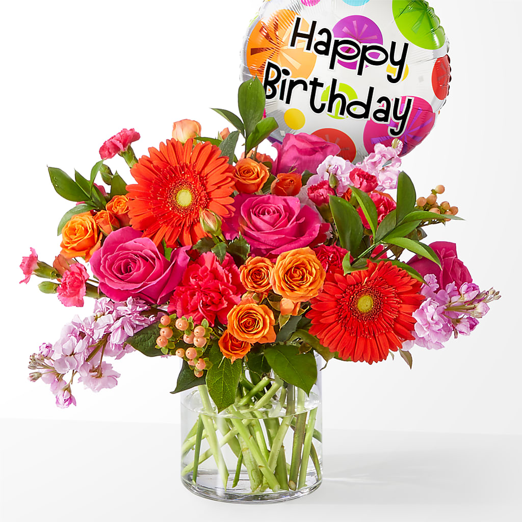 Fiesta Bouquet with Birthday Balloon – Jy Floristeria, Trenton NJ