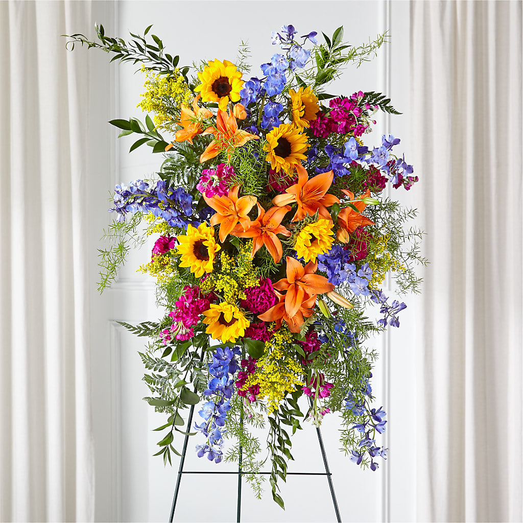 Sunlit Memories Standing Spray (Standard) – Jy Floristeria, Trenton NJ