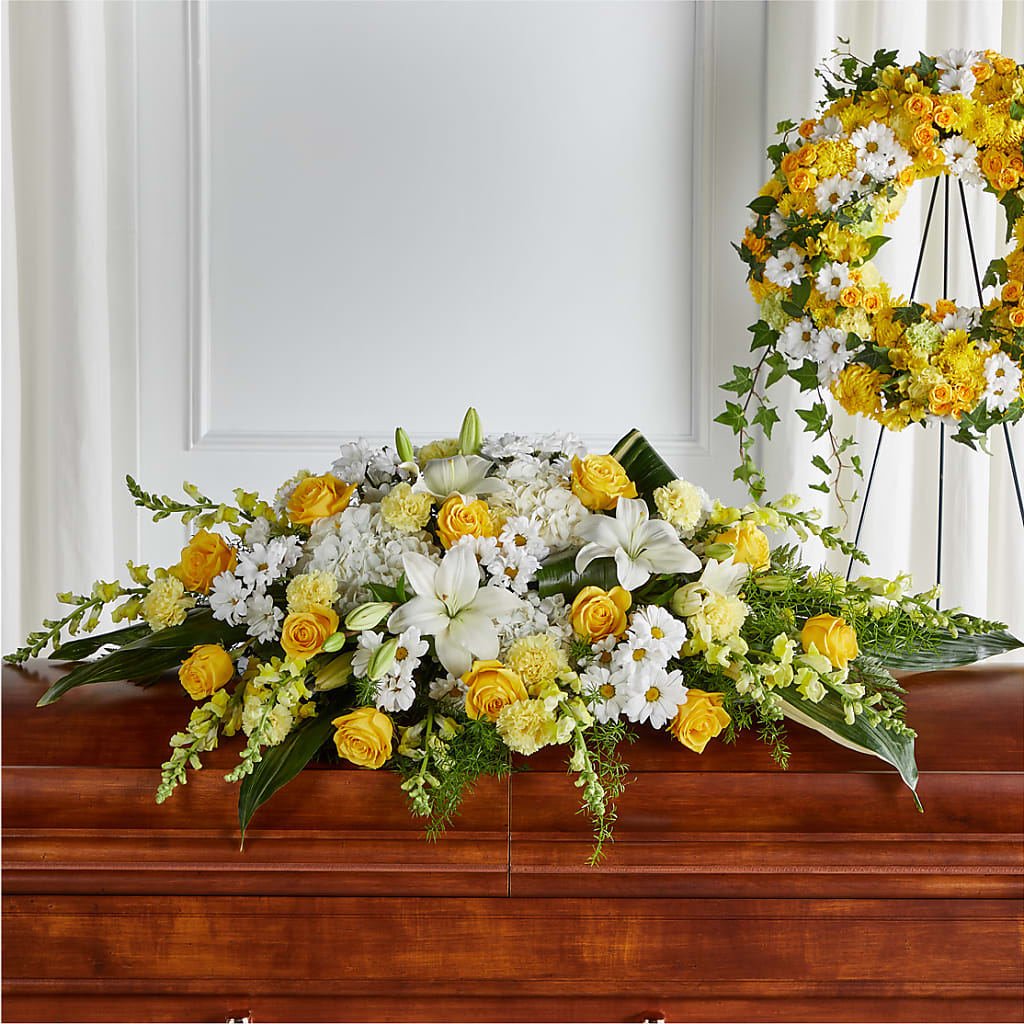 Golden Harmony Casket Spray – Jy Floristeria, Trenton NJ