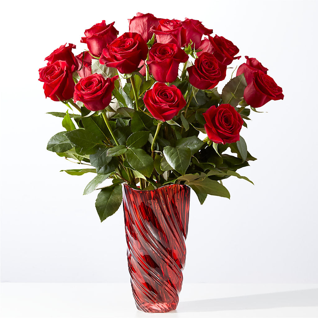 Classic Love Red Rose Bouquet with Luxe Swirl Vase – Jy Floristeria, Trenton NJ