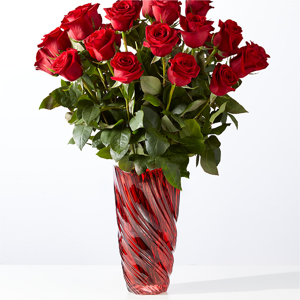 Classic Love Red Rose Bouquet with Luxe Swirl Vase – Jy Floristeria, Trenton NJ