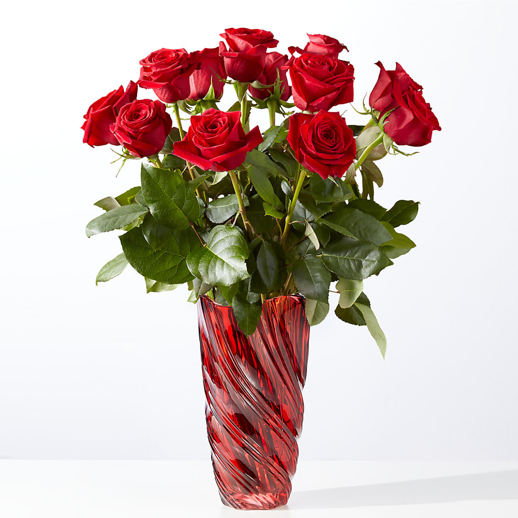 Classic Love Red Rose Bouquet with Luxe Swirl Vase – Jy Floristeria, Trenton NJ