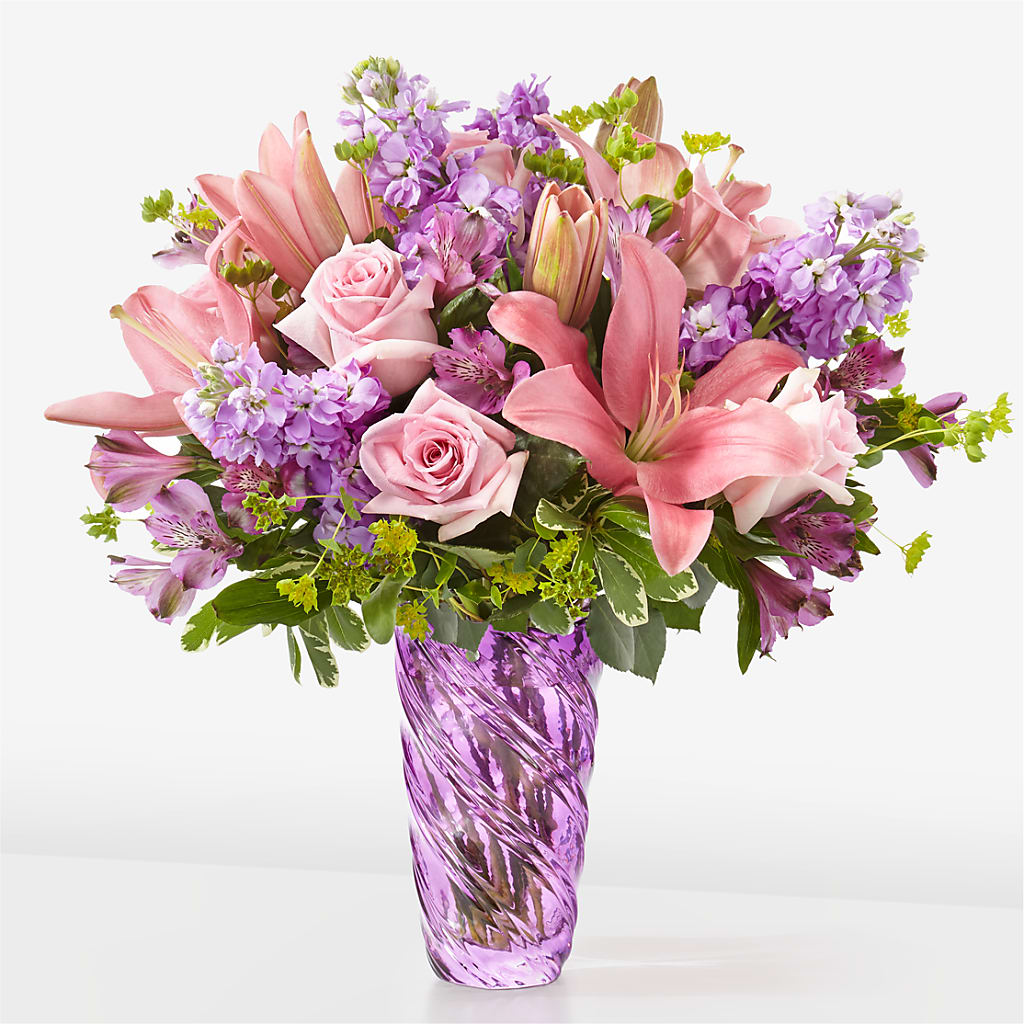 Precious Petals Bouquet with Luxe Swirl Vase – Jy Floristeria, Trenton NJ