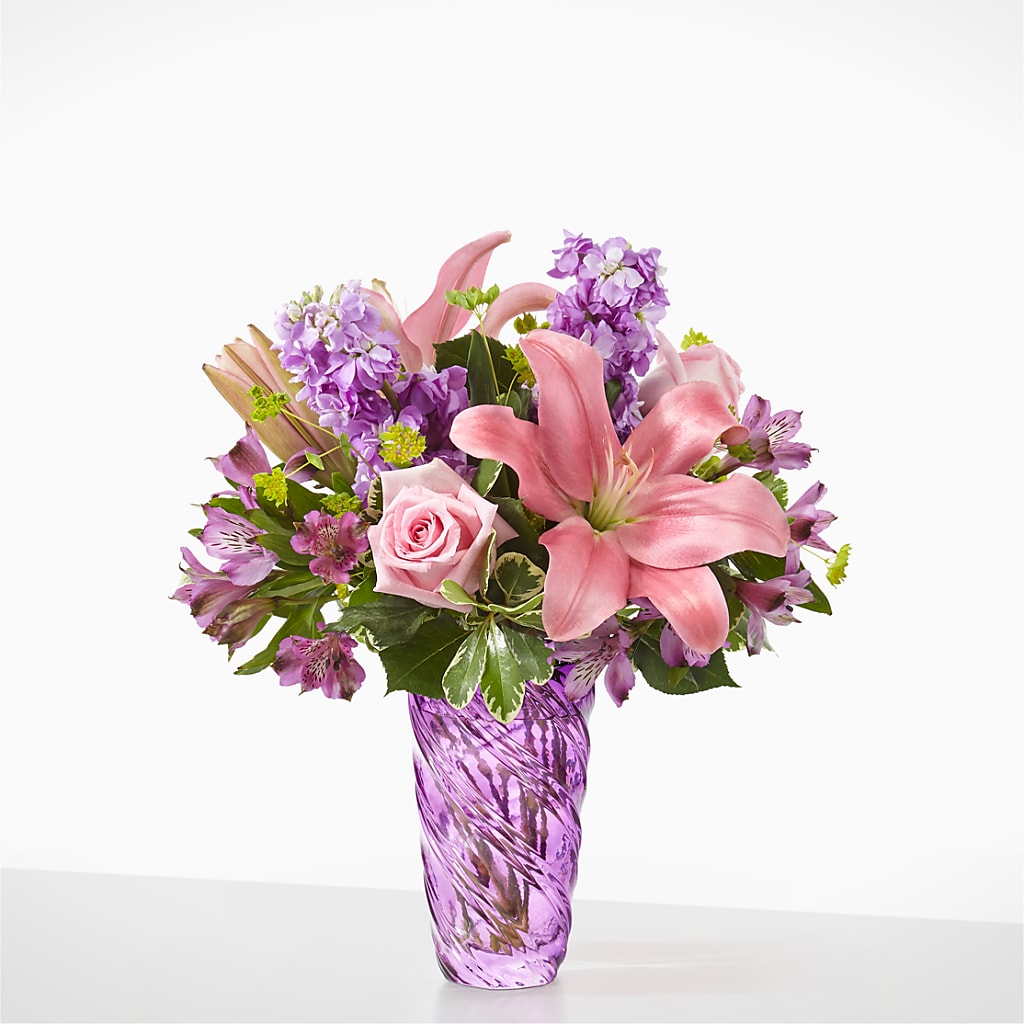 Precious Petals Bouquet with Luxe Swirl Vase – Jy Floristeria, Trenton NJ