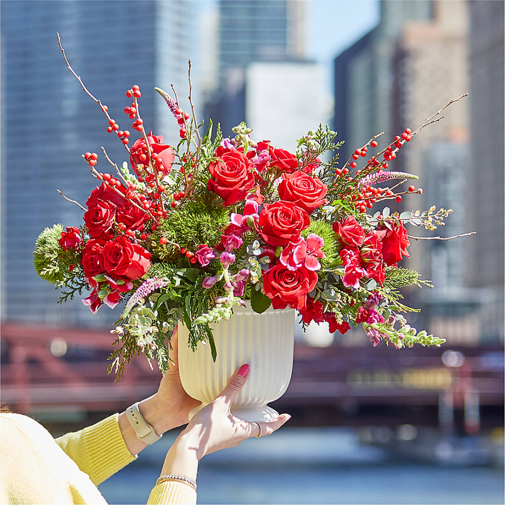 Big Red Bow Bouquet –  Jy Floristeria, Trenton NJ