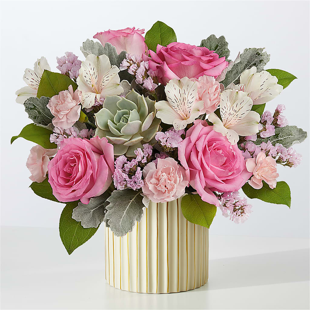 Dusty Rose Bouquet with Ivory Vase –  Jy Floristeria, Trenton NJ