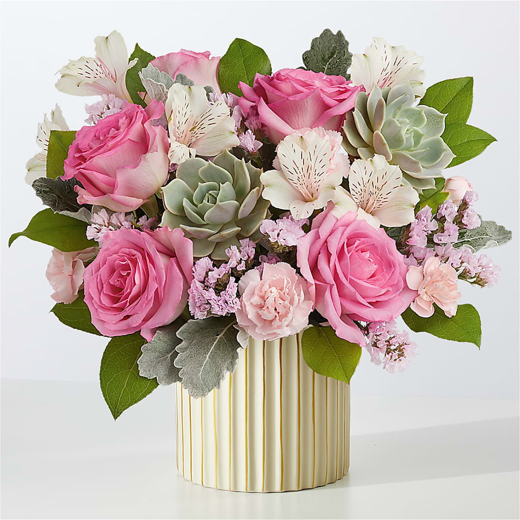 Dusty Rose Bouquet with Ivory Vase –  Jy Floristeria, Trenton NJ