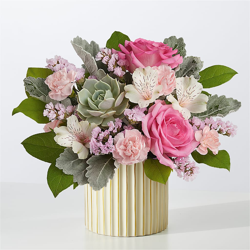 Dusty Rose Bouquet with Ivory Vase –  Jy Floristeria, Trenton NJ